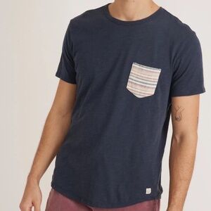Marine Layer Cotton Saddle Hem Contrast Pocket Tee - Black Iris